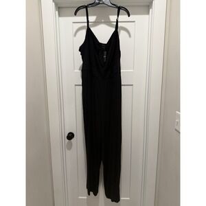 NWT Torrid Rayon Slub Tie Front Wide Leg Stretchy Jumpsuit Size 4x (26) Black